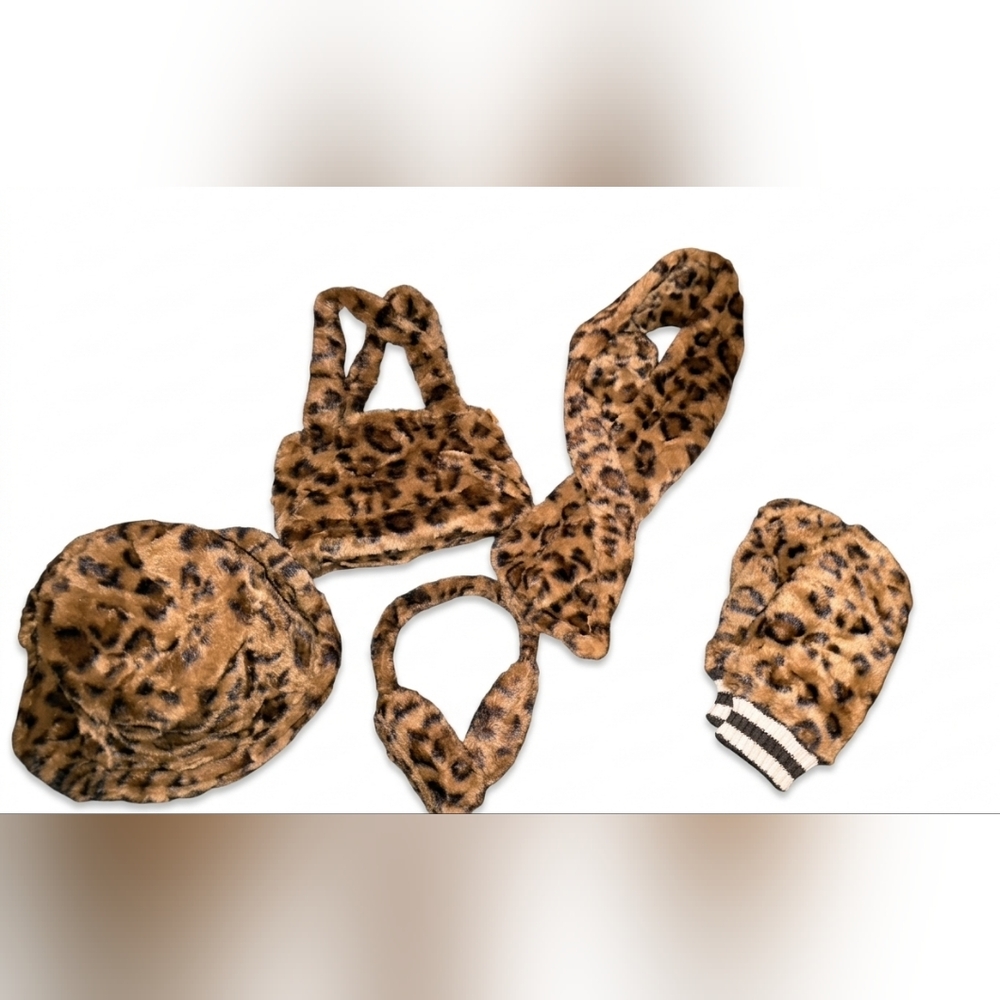 Leopard Print Faux Fur Hat & Accessory Set - Brown - Picture 3 of 9